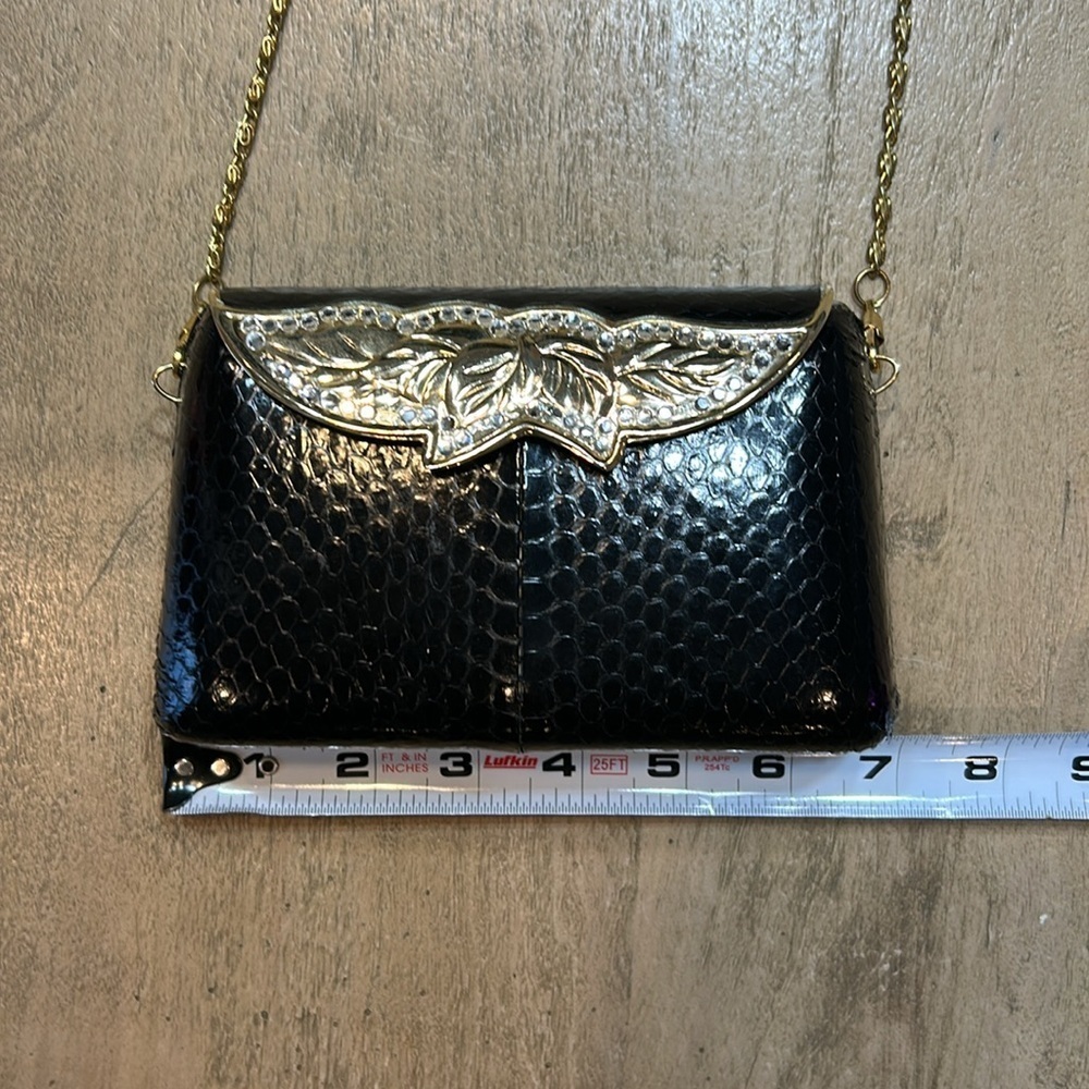Sasha vintage purse, black with gold tones and rhinestones. - Picture 2 of 6